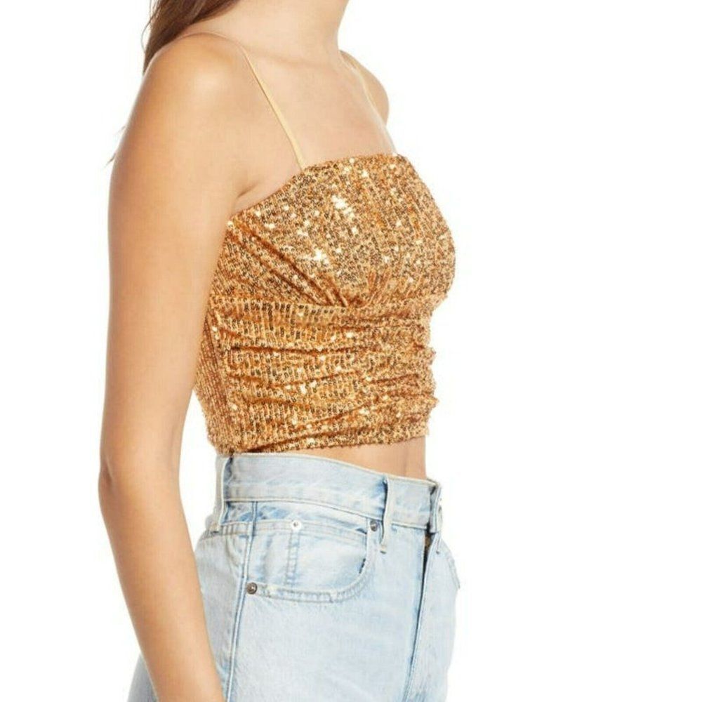 Free People - Size‎ S - Ta Da Gold Sequin Embellished Crop Top